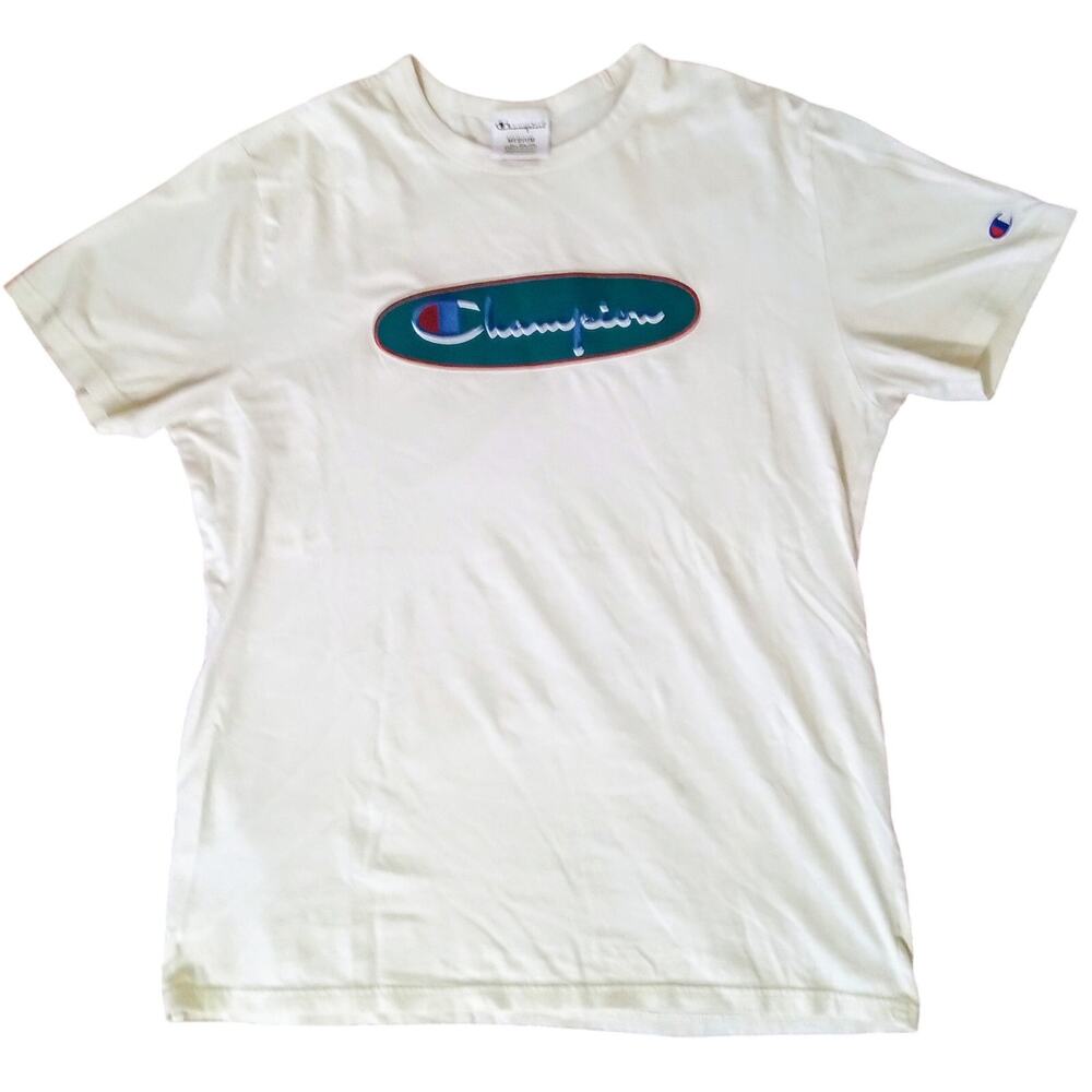 Champion Rare Vintage Y2K 100% Cotton Spell Out Patch Logo T-Shirt SZ M